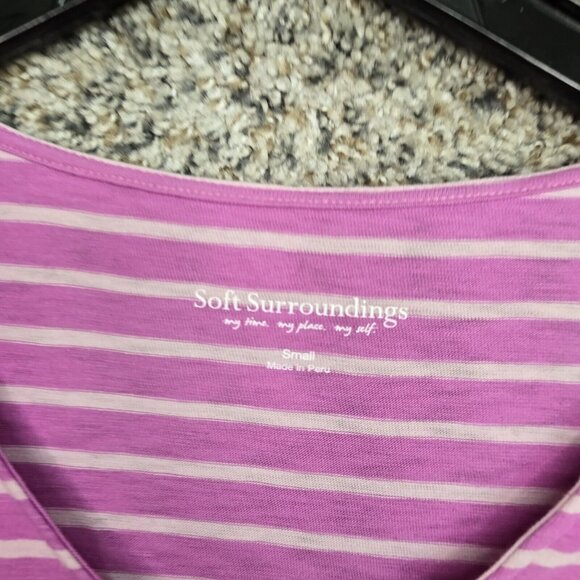 Soft Surroundings Top Womens Small Purple Striped Cuffed Sleeve Cotton Casual - Picture 6 of 7